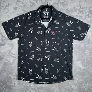 Dixxon x Playboy Bunny Black Short Sleeve Button-Up Shirt Size L